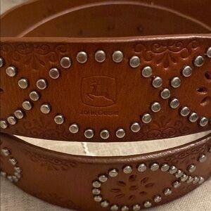 John Deere Brown Leather Studded & Tooled  Belt - XL